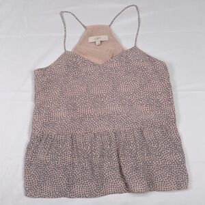 LOFT Peplum Blush and Black Polka Dot Soft Flowy Camisole Racer Back Size Small
